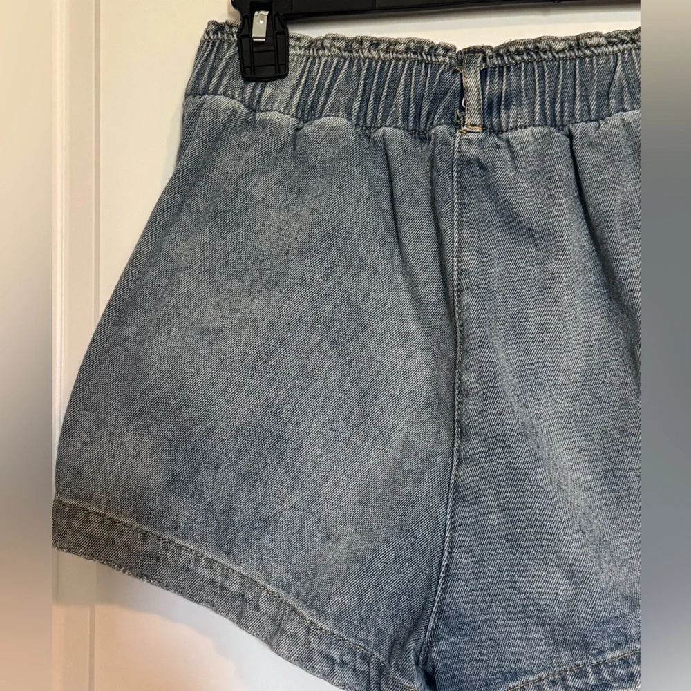 Mustard Seed Elastic Waist High Rise Denim Shorts Women's Medium Blue Distressed - Picture 16 of 16